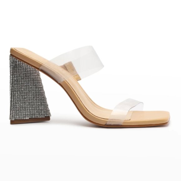 Schutz Ariellen Vinyl Crystal Block-Heel Sandals Nude - Size 9 - Picture 1 of 6